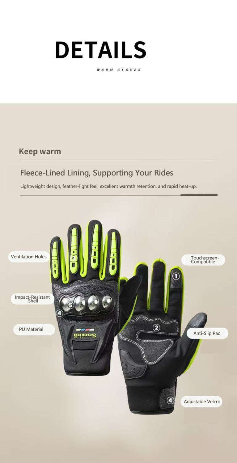 Motorcycle gloves for men riding off-road racing, anti fall and anti slip hard shell with plush thin design, warm touch screen