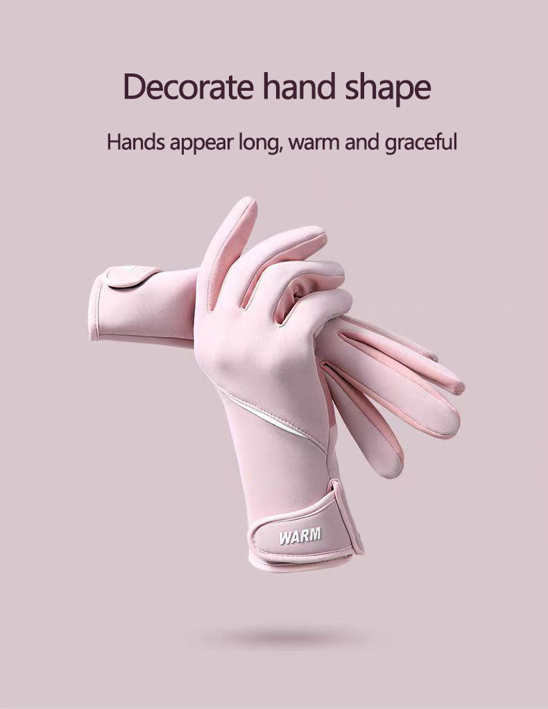 Winter warm gloves for women cycling, windproof touch screen, anti slip, shaping and slimming, thin and fluffy glove