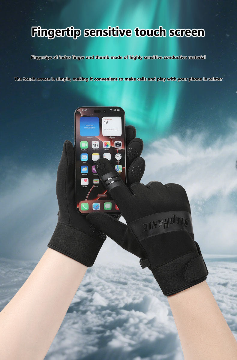 Outdoor cycling gloves with winter velvet insulation, waterproof and cold proof touch screen, windproof gloves for men and women cycling