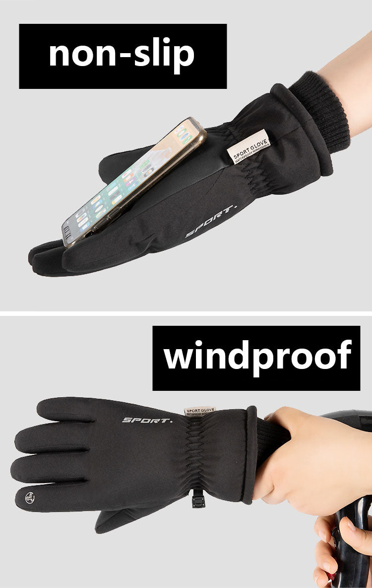 Autumn and winter warm gloves for men and women, touch screen, outdoor cycling, anti slip, windproof, waterproof, and cold proof, with thickened velvet riding gloves