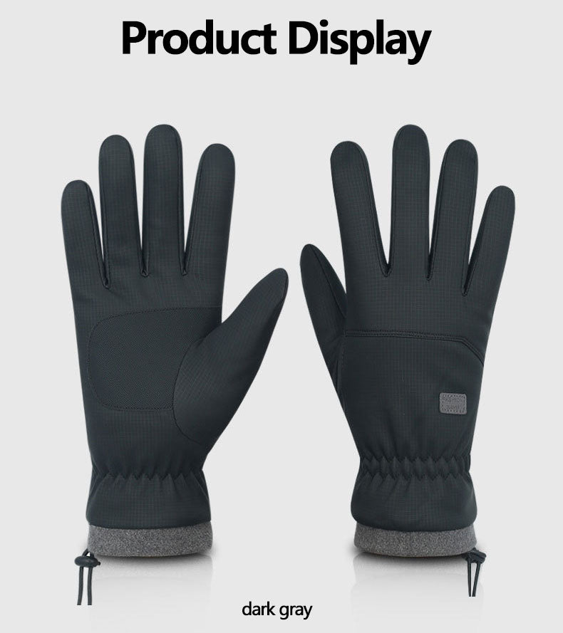 Men's winter skin feel fabric with plush and thickened insulation, cold and waterproof outdoor riding, electric bike and motorcycle gloves