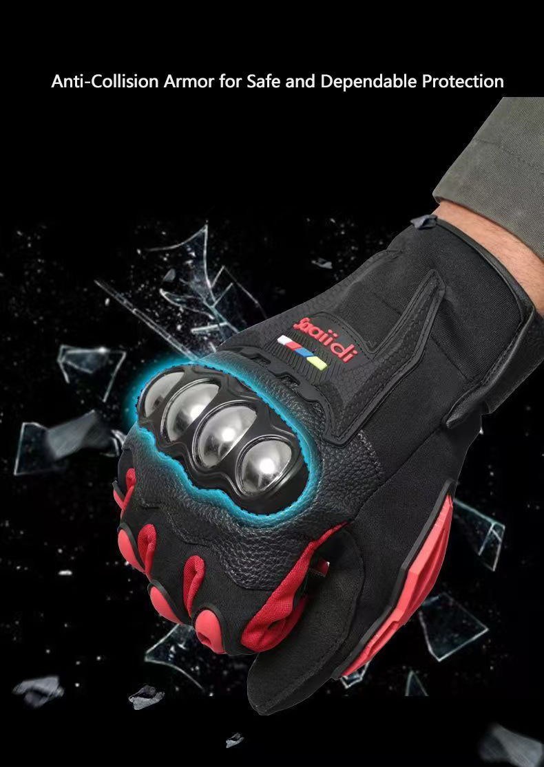 Motorcycle gloves for men riding off-road racing, anti fall and anti slip hard shell with plush thin design, warm touch screen