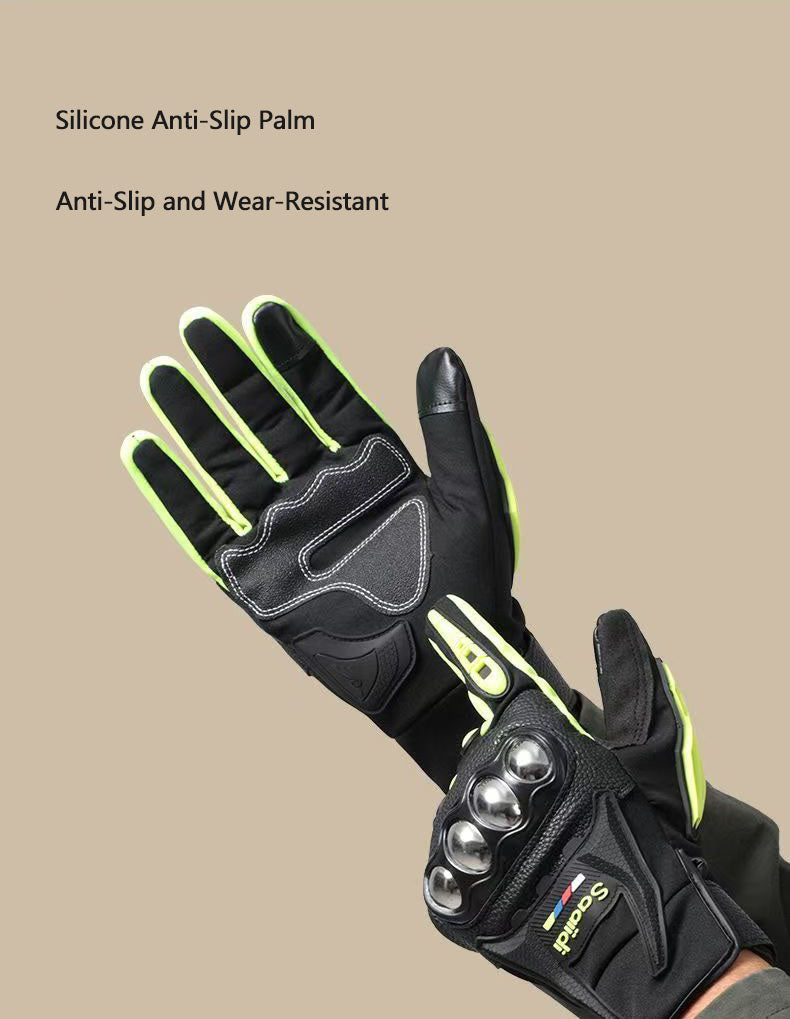 Motorcycle gloves for men riding off-road racing, anti fall and anti slip hard shell with plush thin design, warm touch screen
