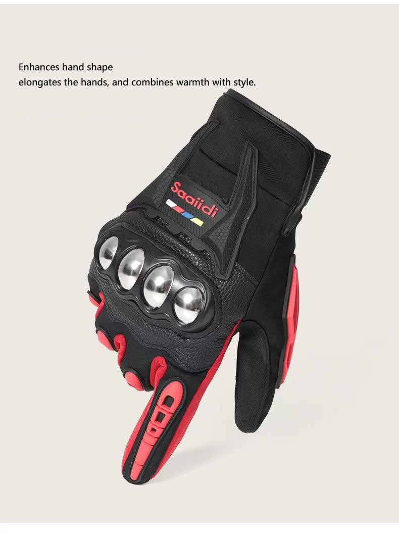 Motorcycle gloves for men riding off-road racing, anti fall and anti slip hard shell with plush thin design, warm touch screen