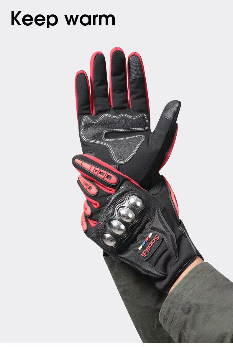 Motorcycle gloves for men riding off-road racing, anti fall and anti slip hard shell with plush thin design, warm touch screen