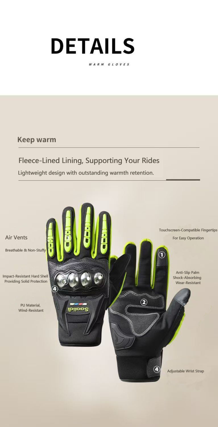 Motorcycle gloves for men riding off-road racing, anti fall and anti slip hard shell with plush thin design, warm touch screen