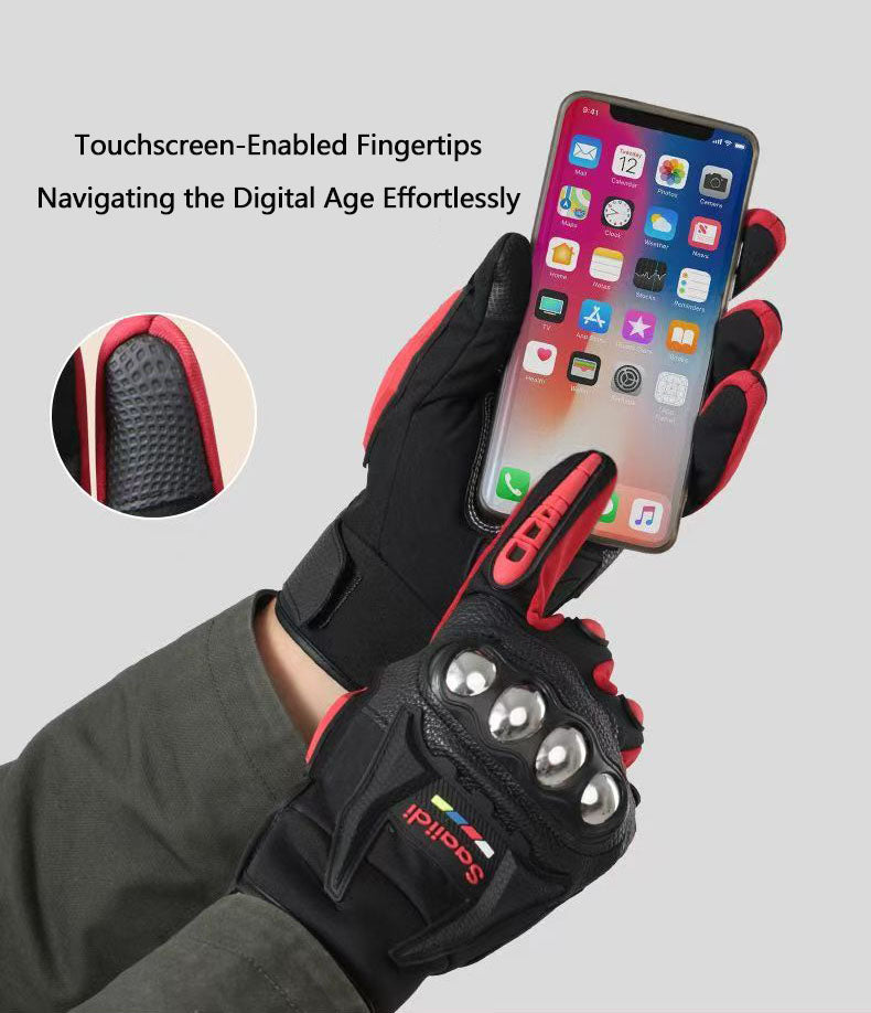 Motorcycle gloves for men riding off-road racing, anti fall and anti slip hard shell with plush thin design, warm touch screen