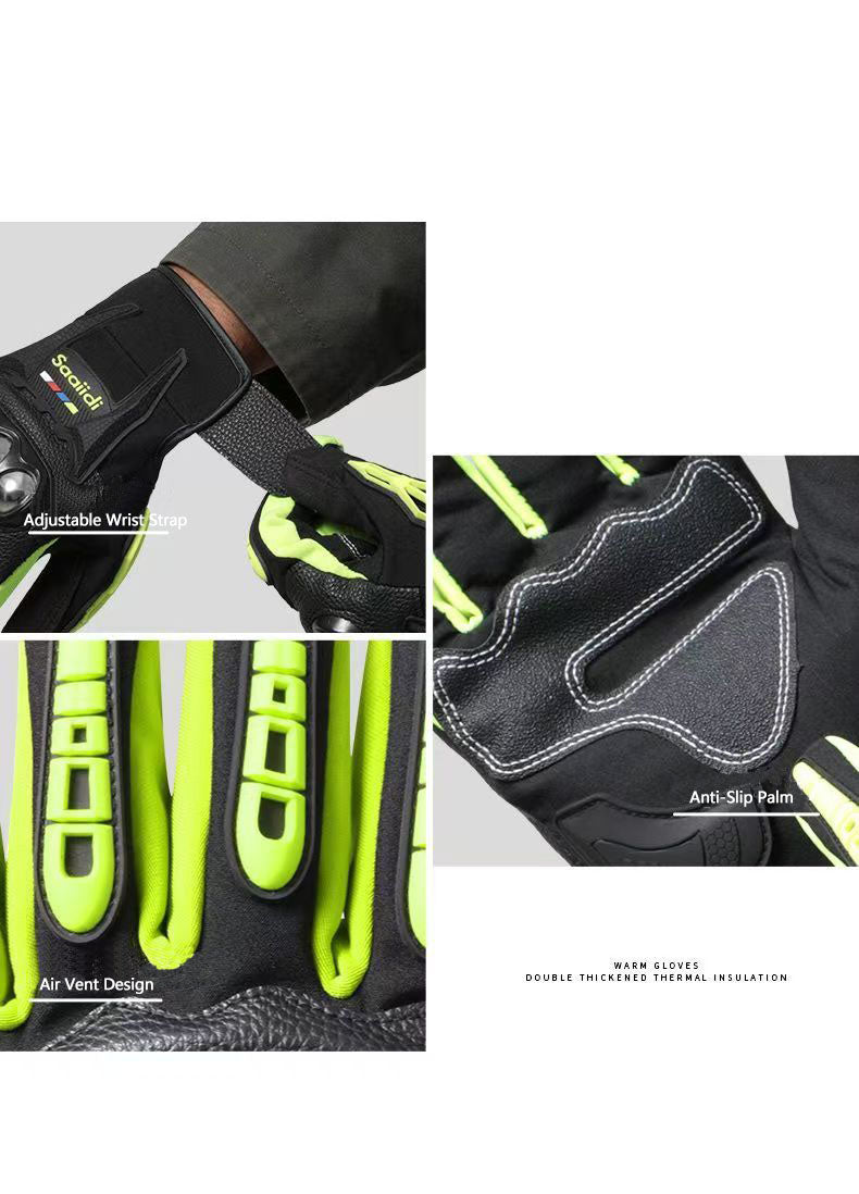 Motorcycle gloves for men riding off-road racing, anti fall and anti slip hard shell with plush thin design, warm touch screen