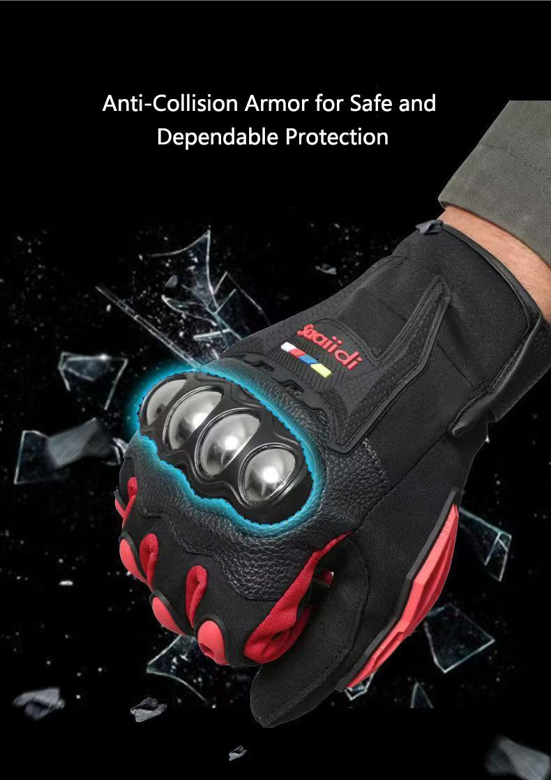 Motorcycle gloves for men riding off-road racing, anti fall and anti slip hard shell with plush thin design, warm touch screen