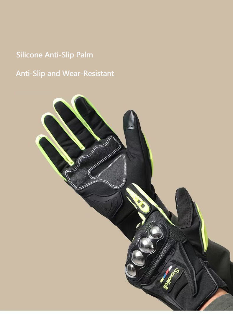 Motorcycle gloves for men riding off-road racing, anti fall and anti slip hard shell with plush thin design, warm touch screen