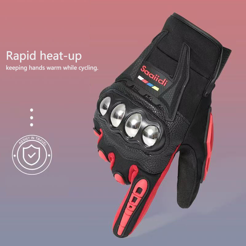 Motorcycle gloves for men riding off-road racing, anti fall and anti slip hard shell with plush thin design, warm touch screen