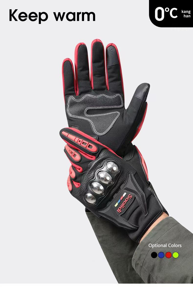 Motorcycle gloves for men riding off-road racing, anti fall and anti slip hard shell with plush thin design, warm touch screen