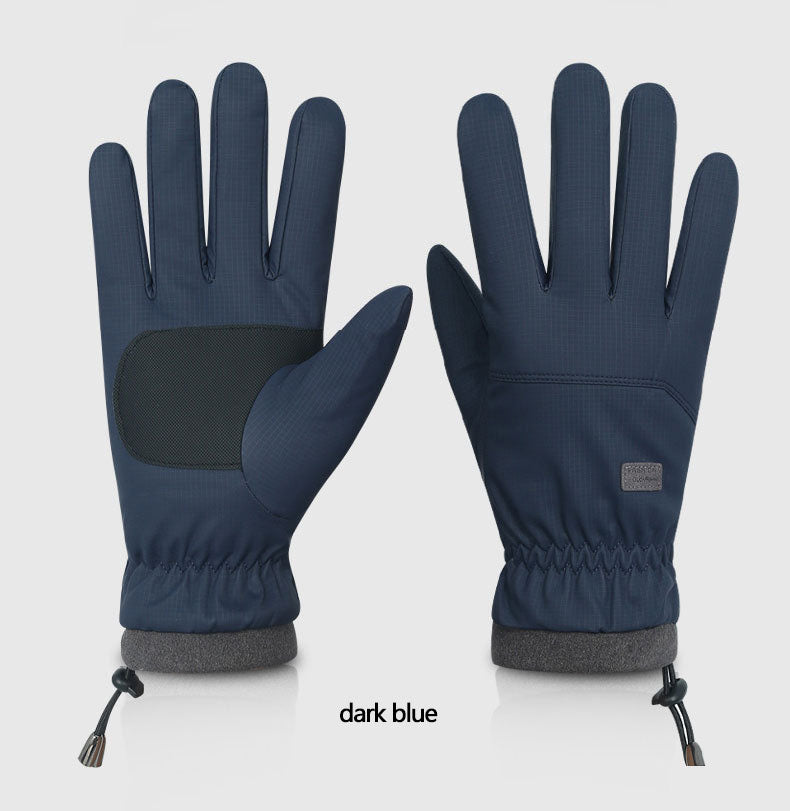 Men's winter skin feel fabric with plush and thickened insulation, cold and waterproof outdoor riding, electric bike and motorcycle gloves