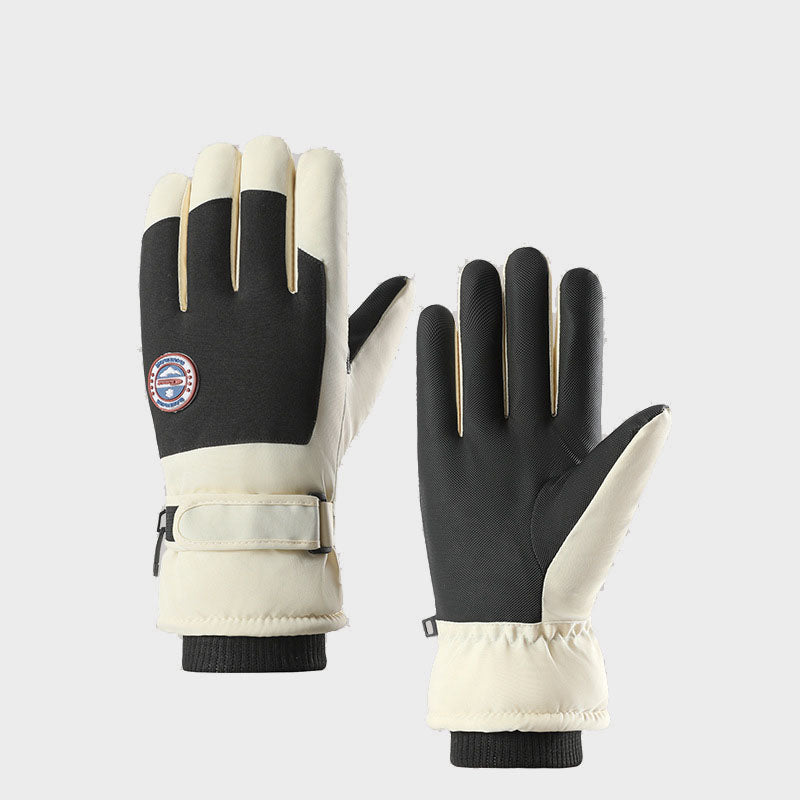 Ski gloves for couples cycling in autumn and winter, warm and touch screen sports, cold proof, and thick cotton gloves with fleece added