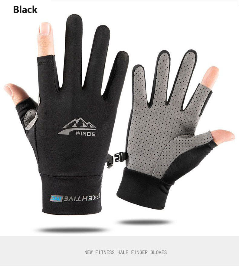Ice Silk Gloves for Men and Women - Summer Style, Breathable, Quick-Drying, Thin, Suitable for Outdoor Cycling, Driving, Anti-Slip, Sun Protection, Fishing and Sports, Two-Finger Design
