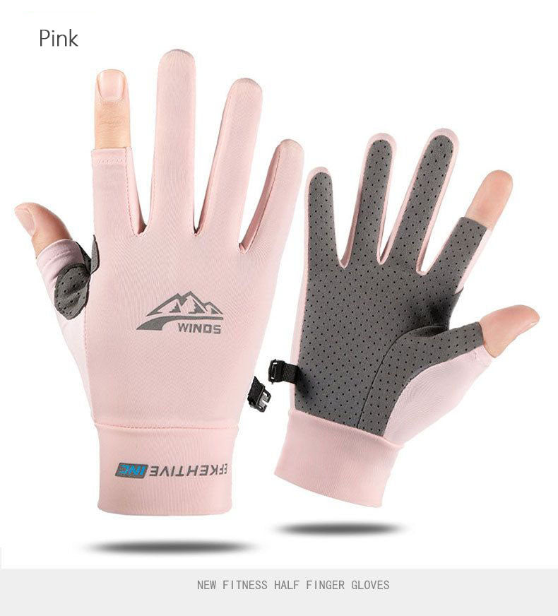 Ice Silk Gloves for Men and Women - Summer Style, Breathable, Quick-Drying, Thin, Suitable for Outdoor Cycling, Driving, Anti-Slip, Sun Protection, Fishing and Sports, Two-Finger Design