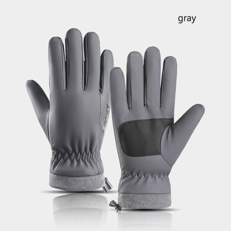 Men's winter skin feel fabric with plush and thickened insulation, cold and waterproof outdoor riding, electric bike and motorcycle gloves