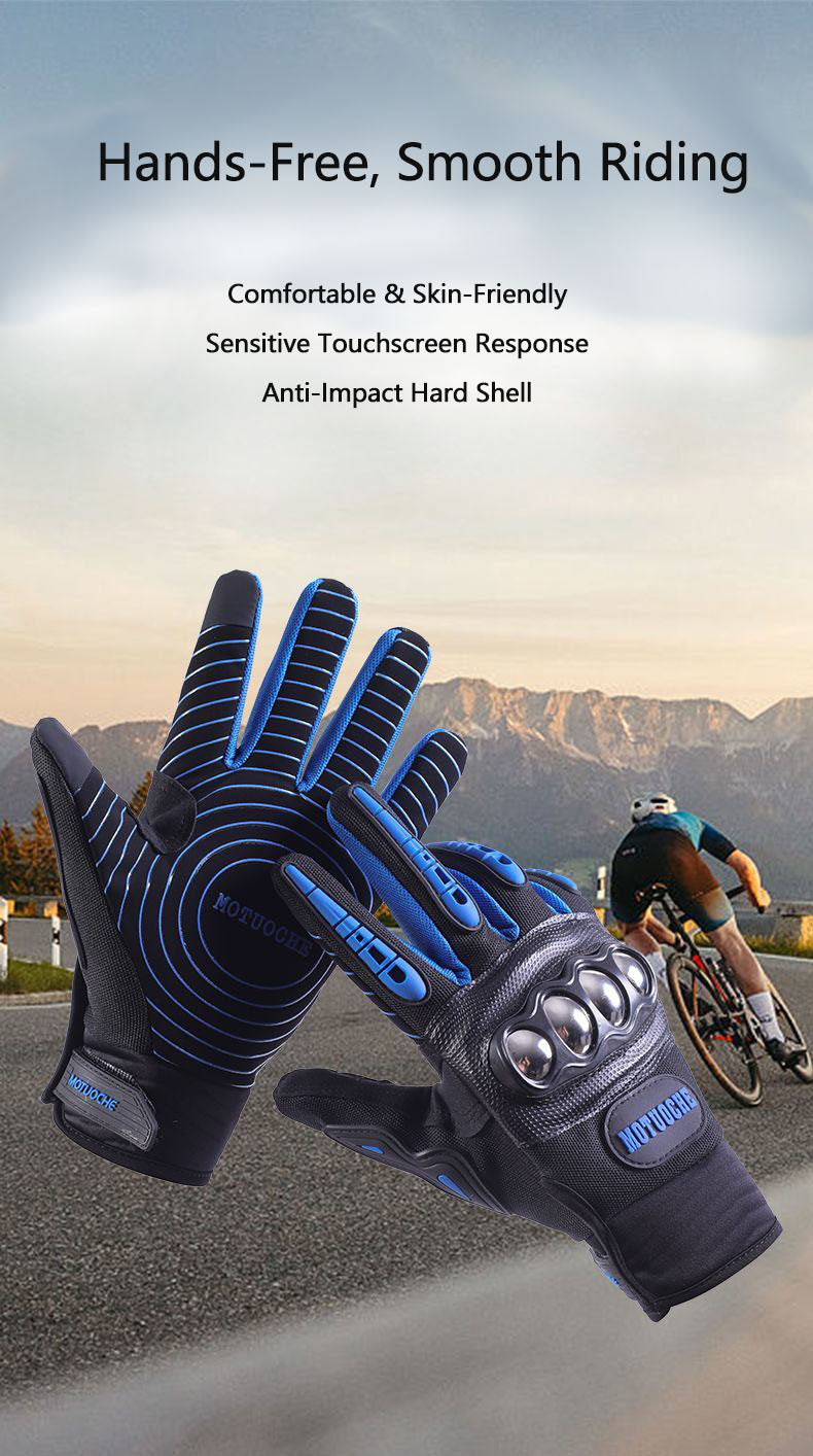 Motorcycle gloves for men riding off-road racing, anti fall and anti slip hard shell with plush thin design, warm touch screen
