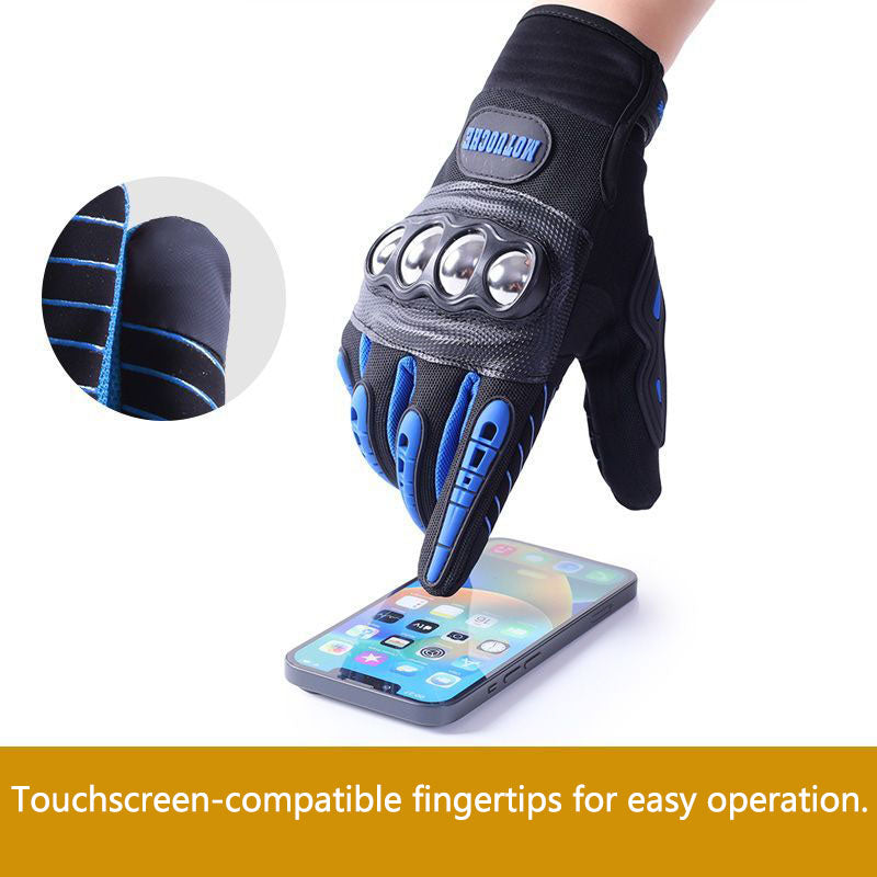Motorcycle gloves for men riding off-road racing, anti fall and anti slip hard shell with plush thin design, warm touch screen