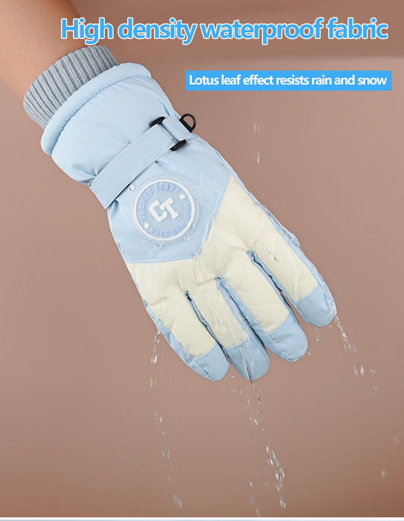 Ski gloves for women in winter, warm riding, anti cold, with thick velvet touch screen and windproof cotton