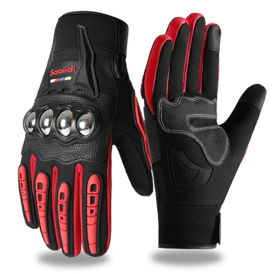 Motorcycle gloves for men riding off-road racing, anti fall and anti slip hard shell with plush thin design, warm touch screen
