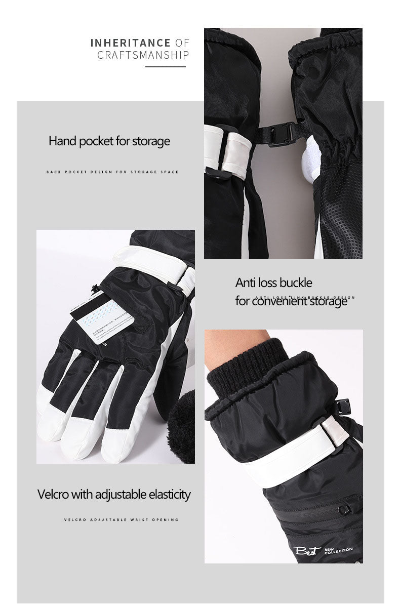 Ski gloves for men and women in winter, with thick velvet, anti splash, anti slip, touch screen, outdoor cycling, cold and warm gloves