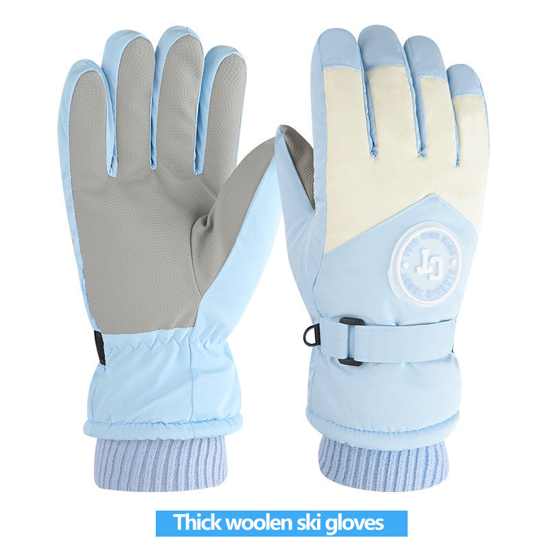 Ski gloves for women in winter, warm riding, anti cold, with thick velvet touch screen and windproof cotton