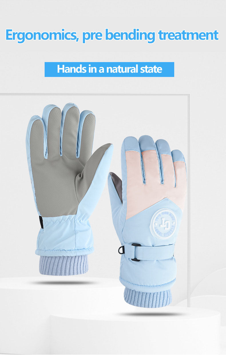 Ski gloves for women in winter, warm riding, anti cold, with thick velvet touch screen and windproof cotton