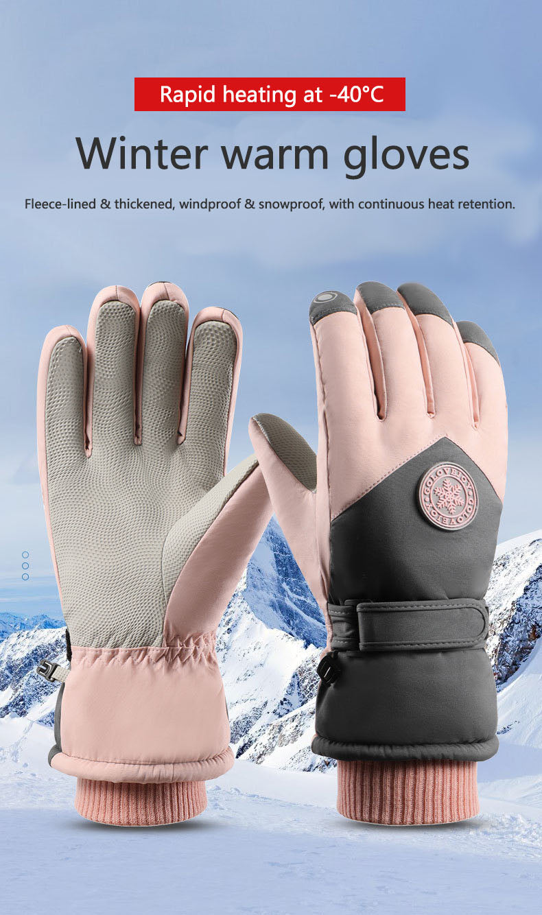 Ski gloves for men and women in winter, with thick velvet, anti splash, anti slip, touch screen, outdoor cycling, cold and warm gloves