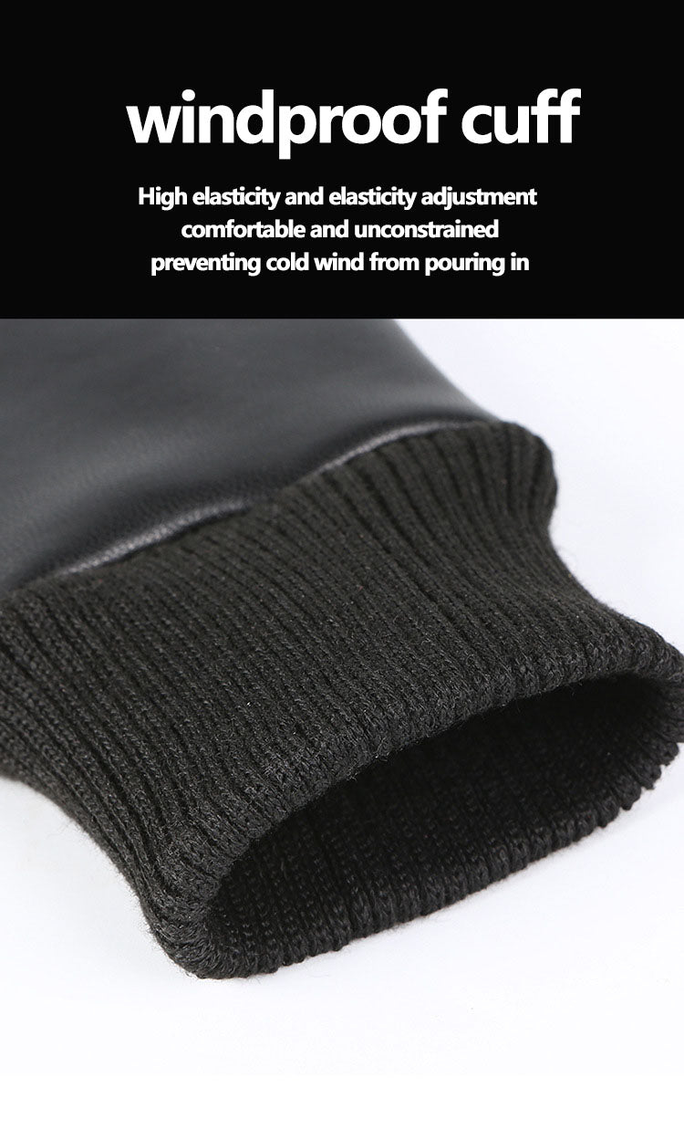 PU men's velvet warm outdoor gloves touch screen gloves windproof and waterproof gloves