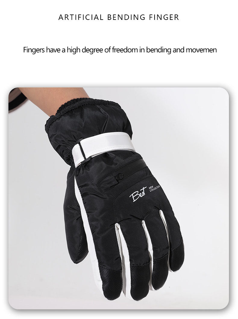 Ski gloves for men and women in winter, with thick velvet, anti splash, anti slip, touch screen, outdoor cycling, cold and warm gloves