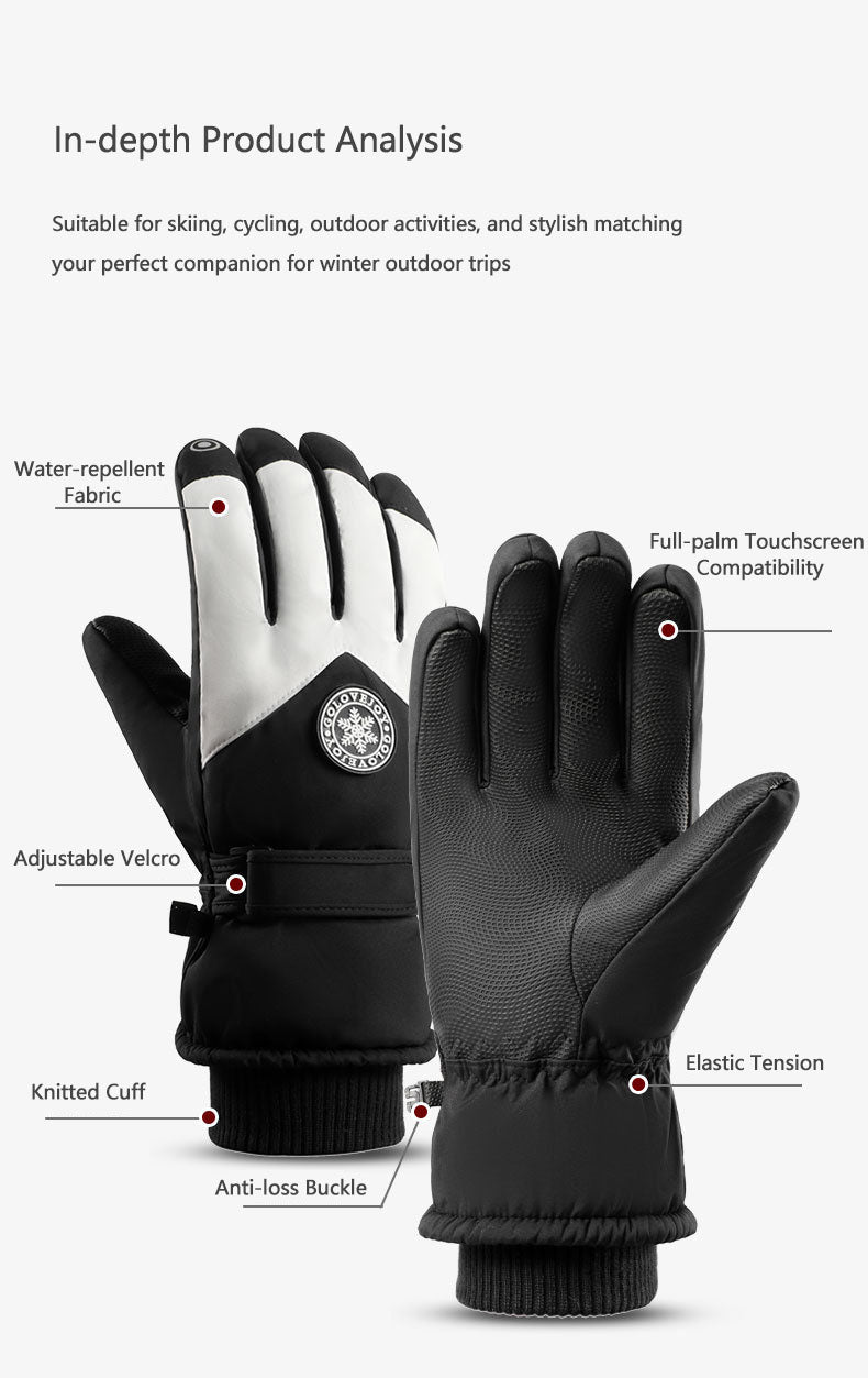 Ski gloves for men and women in winter, with thick velvet, anti splash, anti slip, touch screen, outdoor cycling, cold and warm gloves