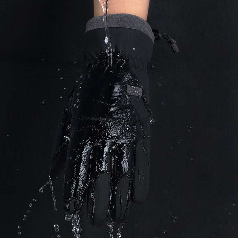 Men's winter skin feel fabric with plush and thickened insulation, cold and waterproof outdoor riding, electric bike and motorcycle gloves
