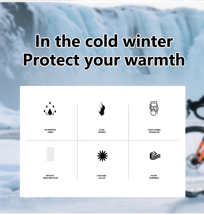 Outdoor cycling gloves with winter velvet insulation, waterproof and cold proof touch screen, windproof gloves for men and women cycling