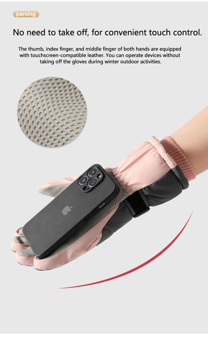 Ski gloves for men and women in winter, with thick velvet, anti splash, anti slip, touch screen, outdoor cycling, cold and warm gloves