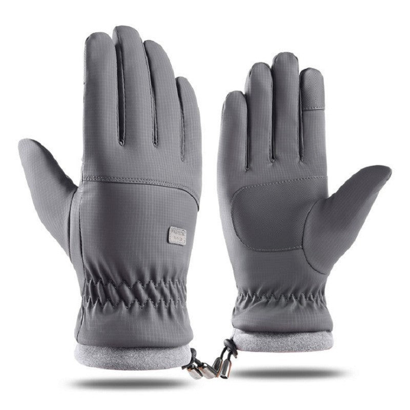 Men's winter skin feel fabric with plush and thickened insulation, cold and waterproof outdoor riding, electric bike and motorcycle gloves