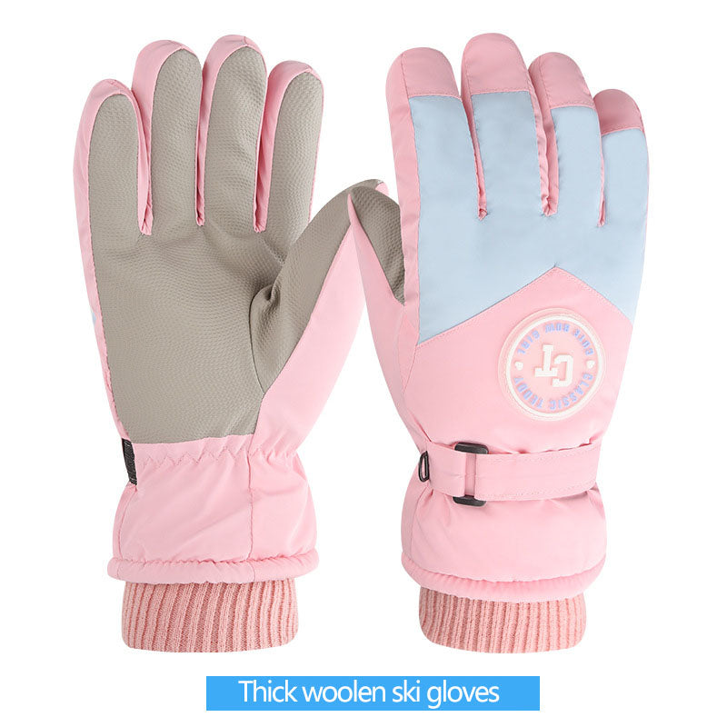 Ski gloves for women in winter, warm riding, anti cold, with thick velvet touch screen and windproof cotton