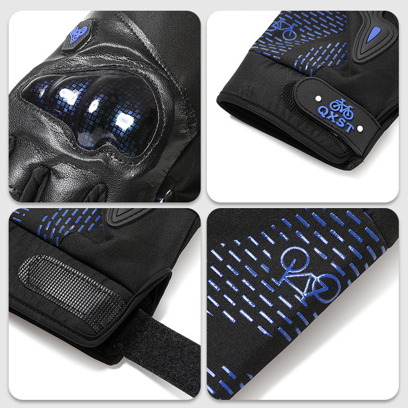 Motorcycle gloves for men riding off-road racing, anti fall and anti slip hard shell with plush thin design, warm touch screen