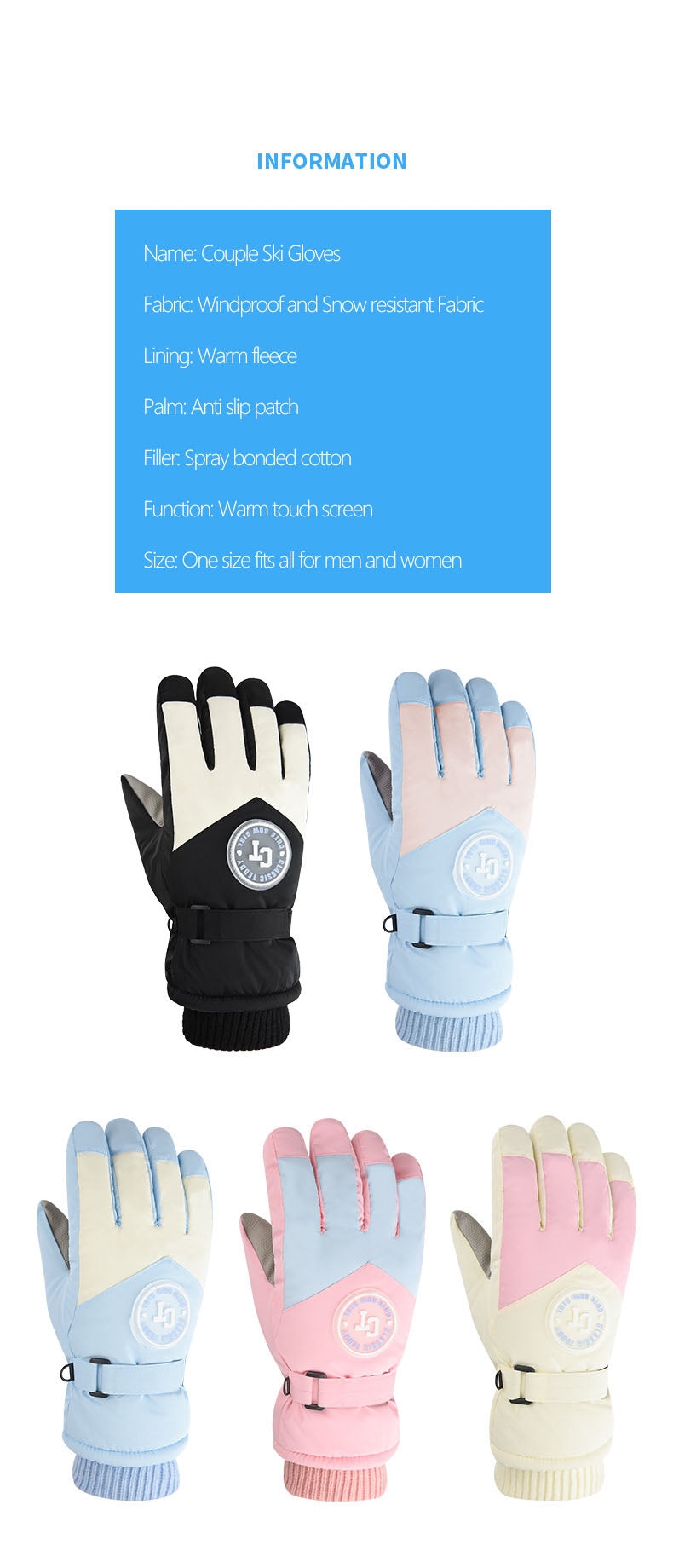 Ski gloves for women in winter, warm riding, anti cold, with thick velvet touch screen and windproof cotton