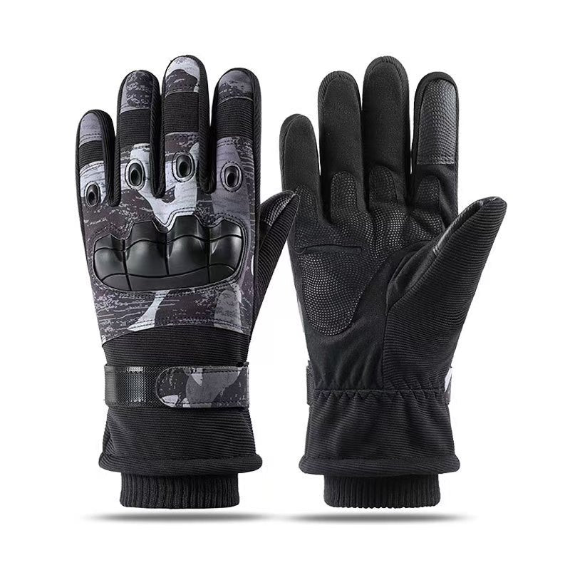 Winter Warm Tactical Gloves with Thick Velvet, Windproof and Waterproof Outdoor Sports Skiing Non slip Full Finger Riding Gloves