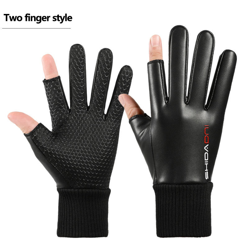 PU men's velvet warm outdoor gloves touch screen gloves windproof and waterproof gloves