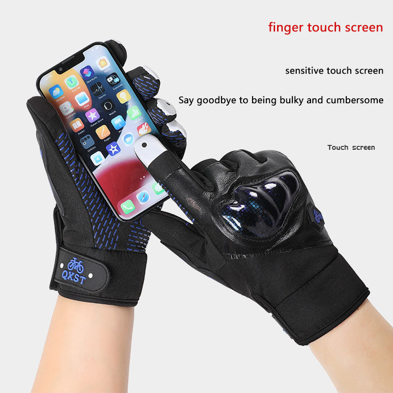 Motorcycle gloves for men riding off-road racing, anti fall and anti slip hard shell with plush thin design, warm touch screen