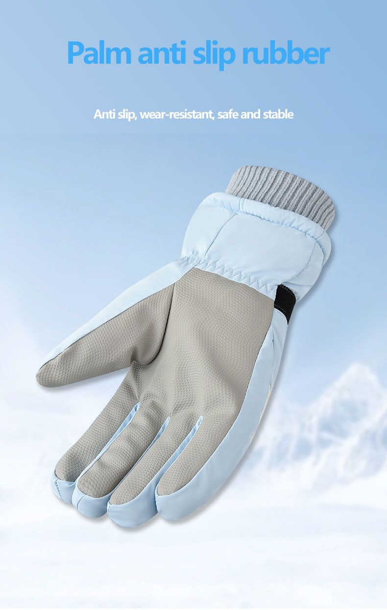 Ski gloves for women in winter, warm riding, anti cold, with thick velvet touch screen and windproof cotton