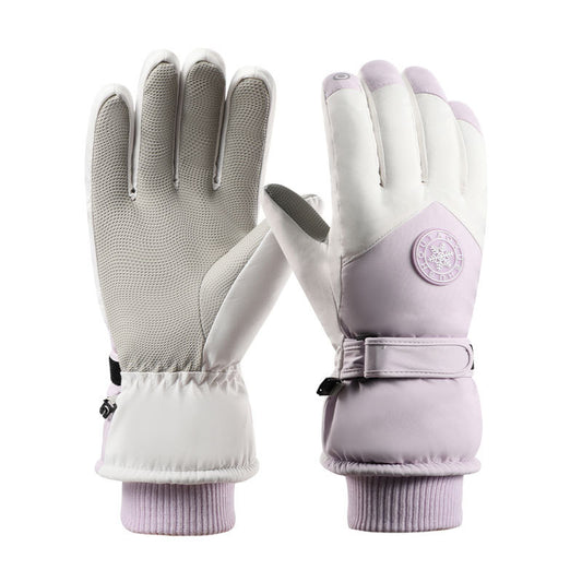 Ski gloves for men and women in winter, with thick velvet, anti splash, anti slip, touch screen, outdoor cycling, cold and warm gloves