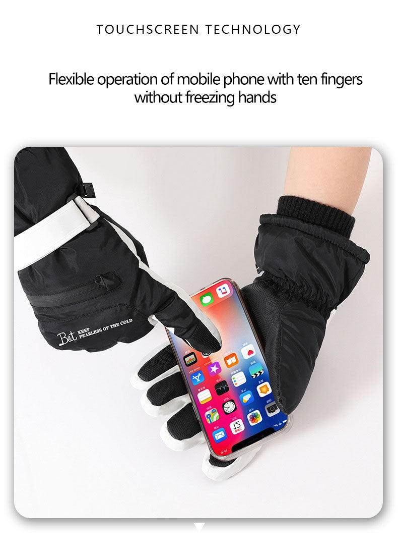Ski gloves for men and women in winter, with thick velvet, anti splash, anti slip, touch screen, outdoor cycling, cold and warm gloves