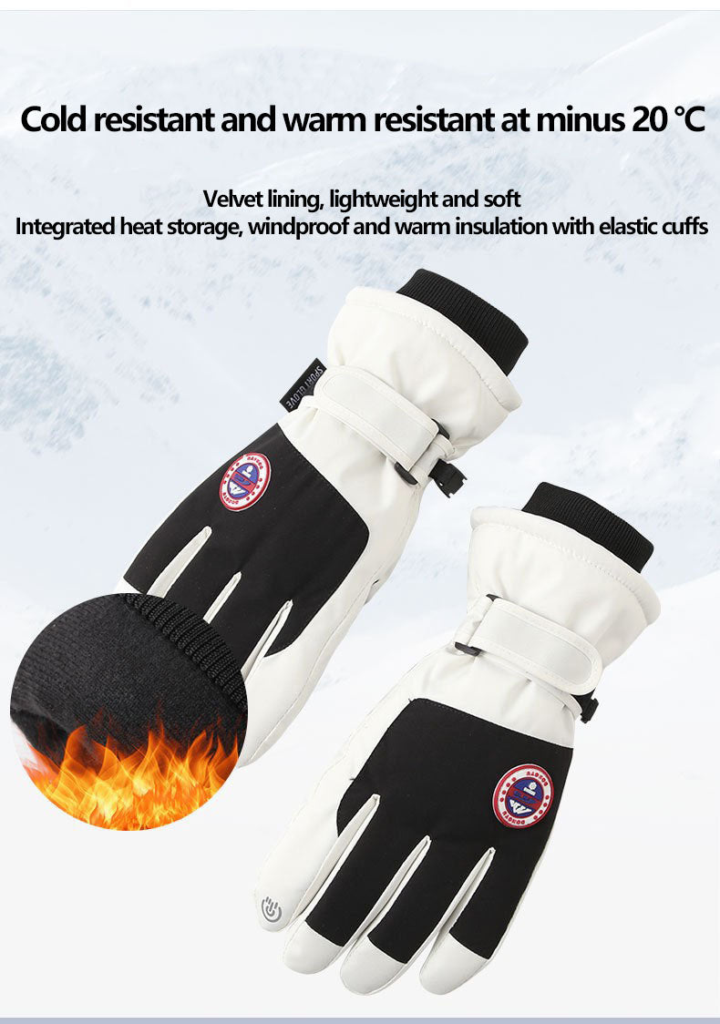 Ski gloves for couples cycling in autumn and winter, warm and touch screen sports, cold proof, and thick cotton gloves with fleece added