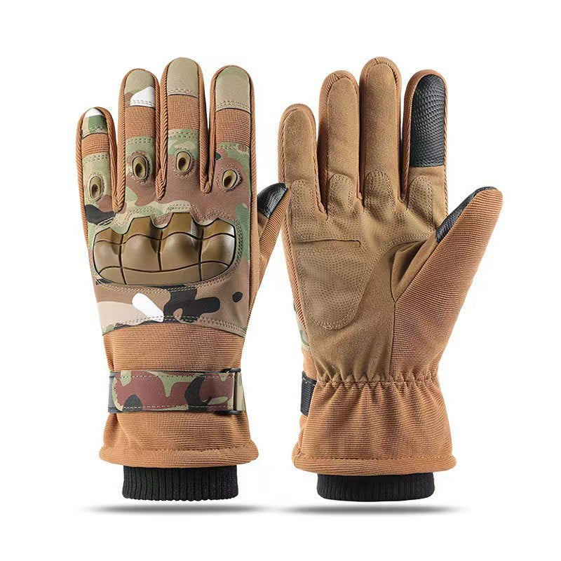 Winter Warm Tactical Gloves with Thick Velvet, Windproof and Waterproof Outdoor Sports Skiing Non slip Full Finger Riding Gloves