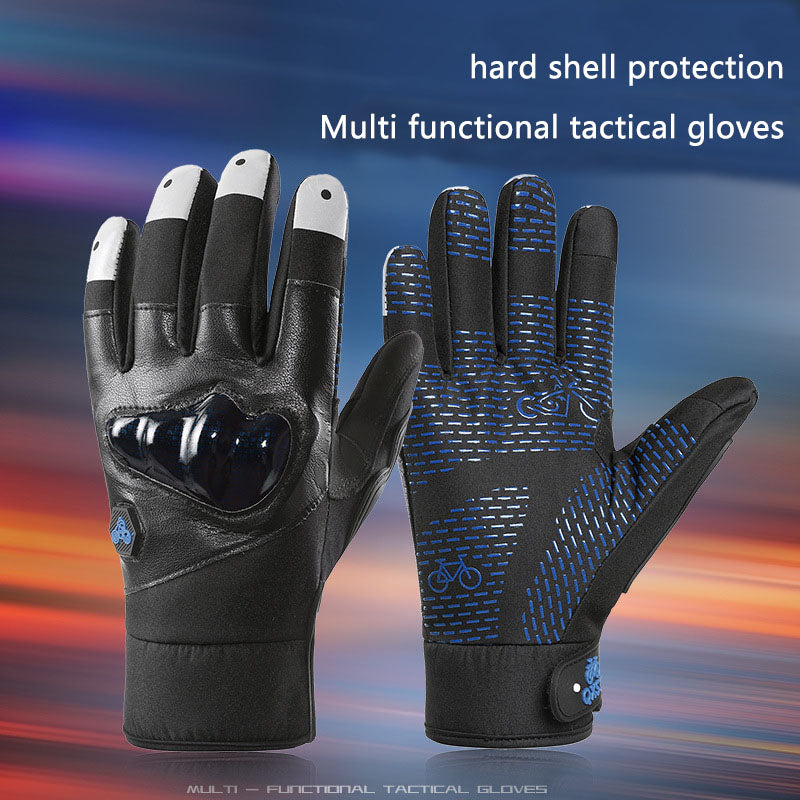 Motorcycle gloves for men riding off-road racing, anti fall and anti slip hard shell with plush thin design, warm touch screen