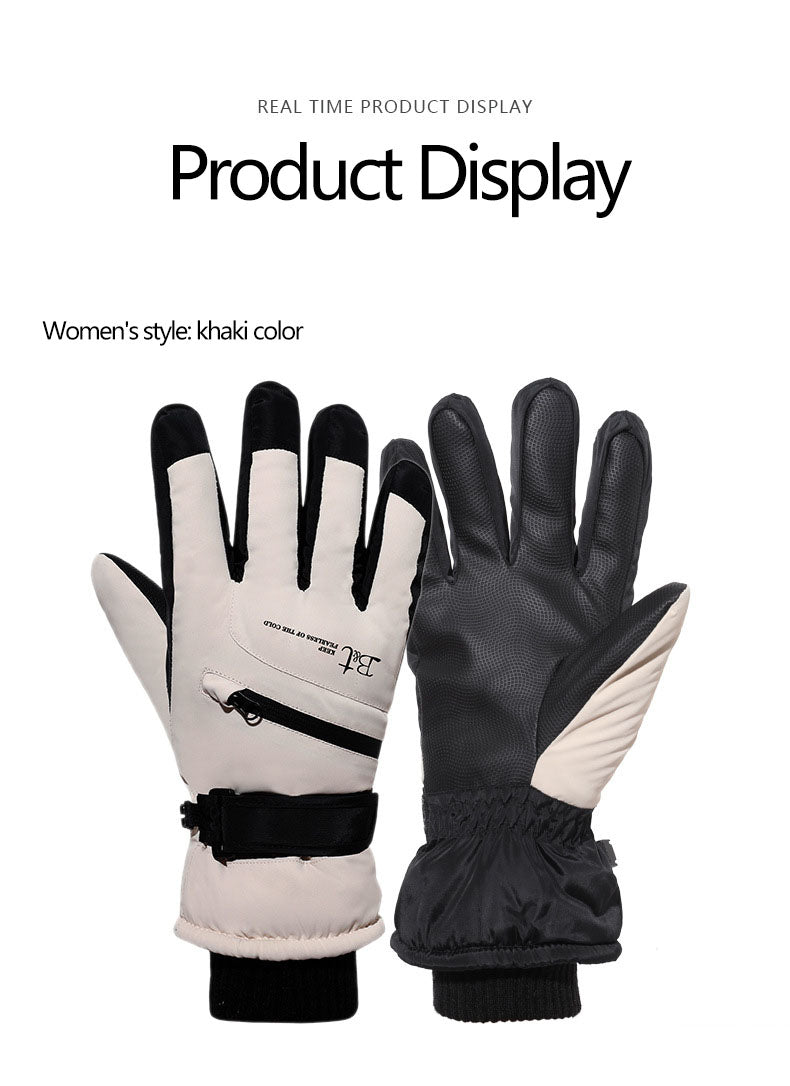 Ski gloves for men and women in winter, with thick velvet, anti splash, anti slip, touch screen, outdoor cycling, cold and warm gloves