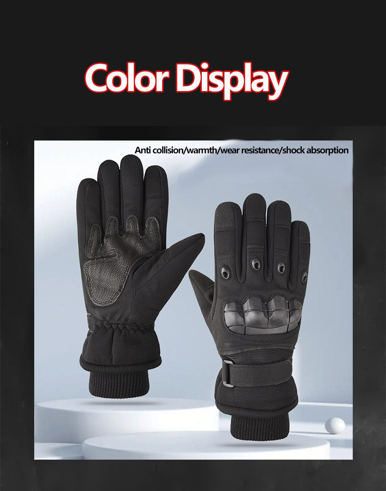 Winter Warm Tactical Gloves with Thick Velvet, Windproof and Waterproof Outdoor Sports Skiing Non slip Full Finger Riding Gloves
